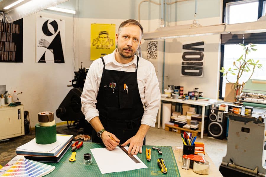 Graphic artist at work in a creative studio